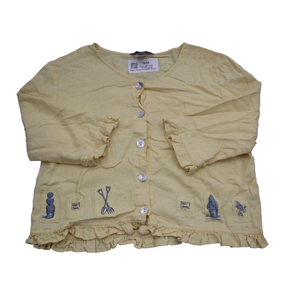 Stonebridge Shirt Womens M Yellow Long Sleeve Button Up Round Neck Top